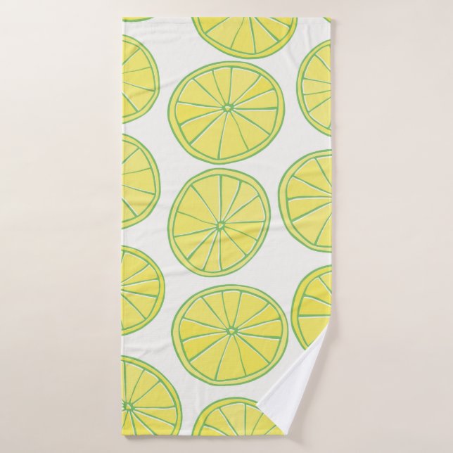 Seamless pattern with yellow lemon slices on white bath towel (Bath Towel)