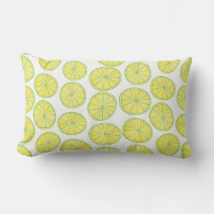 Seamless pattern with yellow lemon slices on white lumbar pillow