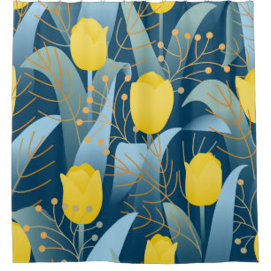 Seamless pattern yellow tulips on dark blue backgr