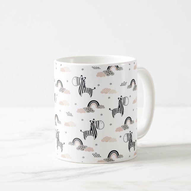 Seamless Pattern Zebra, Clouds, Rainbow Coffee Mug (Front Right)