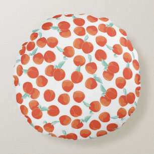 Seamless peach fruits, summer pattern. round pillow
