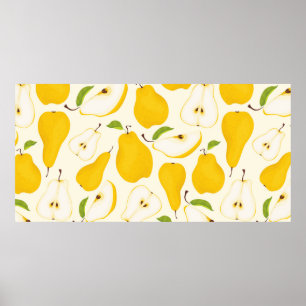 Seamless pear pattern. Different pears whole fruit Poster