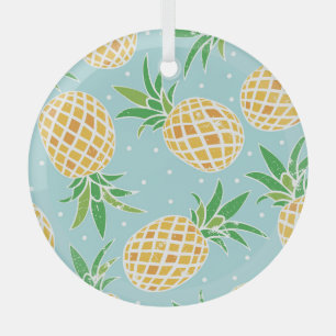 Seamless Pineapple Pattern Tropical Print Glass Ornament