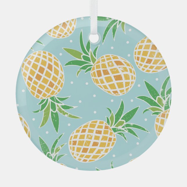 Seamless Pineapple Pattern Tropical Print Glass Ornament (Front)