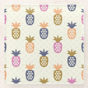 Seamless Pineapples Vintage Pattern Design Glass Coaster