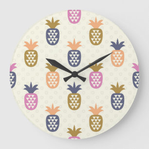 Seamless Pineapples Vintage Pattern Design Large Clock