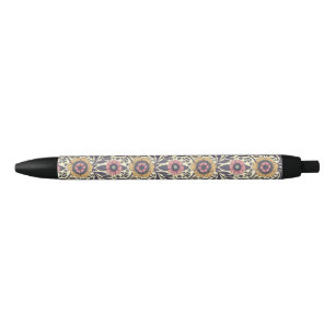 Seamless Pink & Blue Floral Pattern Black Ink Pen