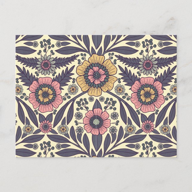 Seamless Pink & Blue Floral Pattern Postcard (Front)
