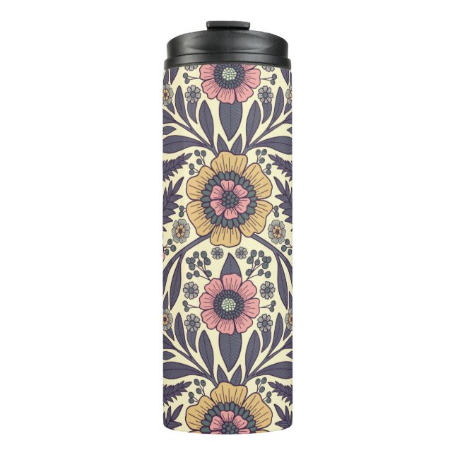 Seamless Pink & Blue Floral Pattern Thermal Tumbler (Front)
