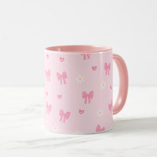 Seamless Pink Bow and Floral Pattern – Cute Girly Mug