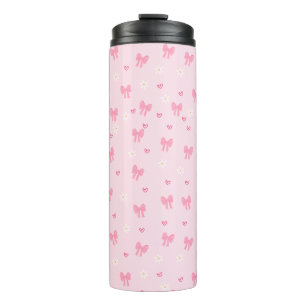 Seamless Pink Bow and Floral Pattern – Cute Girly Thermal Tumbler