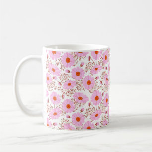 Seamless pink daisy flower vintage pattern on whit coffee mug
