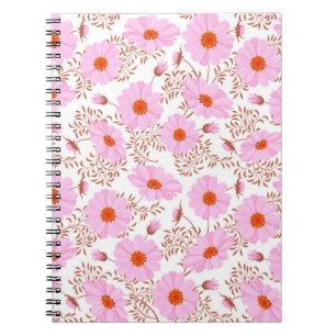 Seamless pink daisy flower vintage pattern on whit notebook