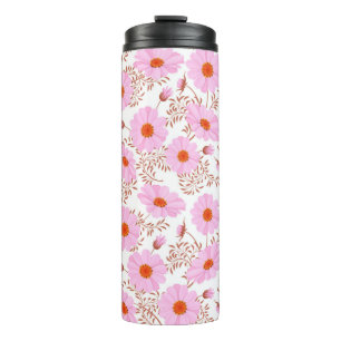 Seamless pink daisy flower vintage pattern on whit thermal tumbler