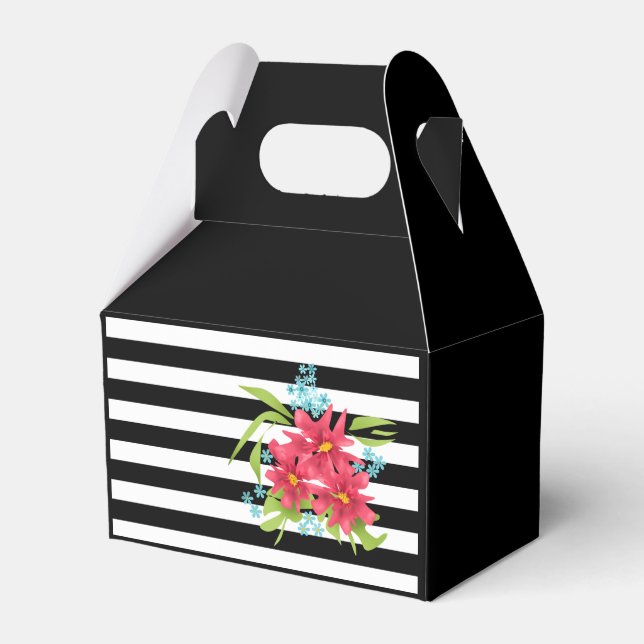 Seamless pink flowers floral black white striped l favor box (Front Side)