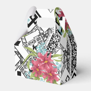 Seamless pink flowers floral ornamental black whit favor box