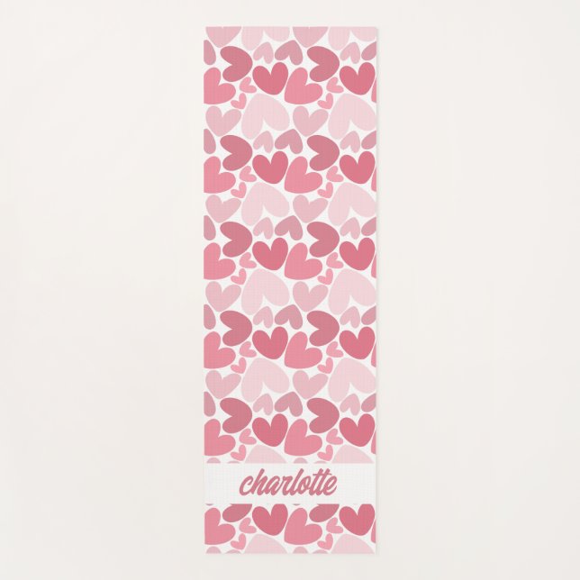 Seamless Pink Hearts Pattern Yoga Mat – Romantic  (Front)