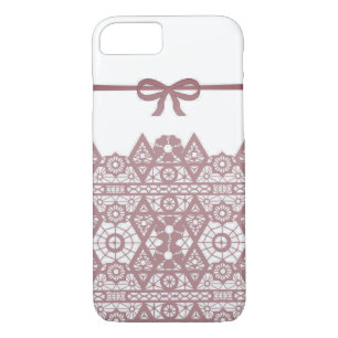 Seamless pink romantic elegant lace lacy bow white Case-Mate iPhone case
