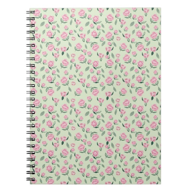 Seamless Pink Rose Watercolor Pattern Notebook (Front)