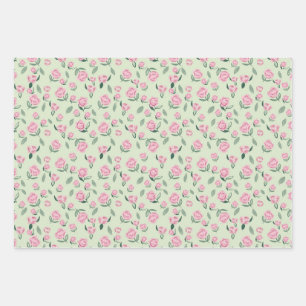 Seamless Pink Rose Watercolor Pattern Wrapping Paper Sheet