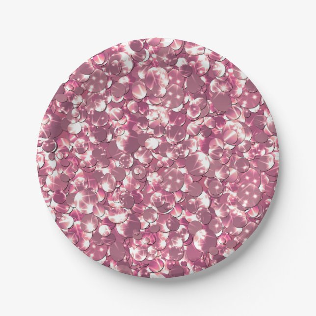 Seamless pink silver glittery sparkles glitter con paper plate (Front)