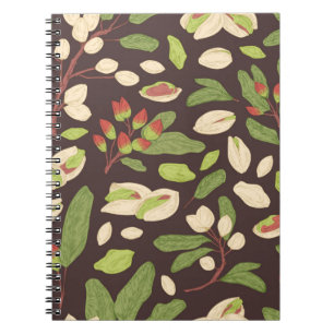 Seamless pistachio pattern with nuts, shells, bran notebook