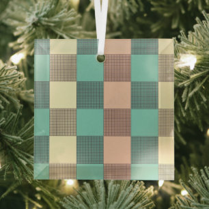 Seamless plaid pattern glass ornament