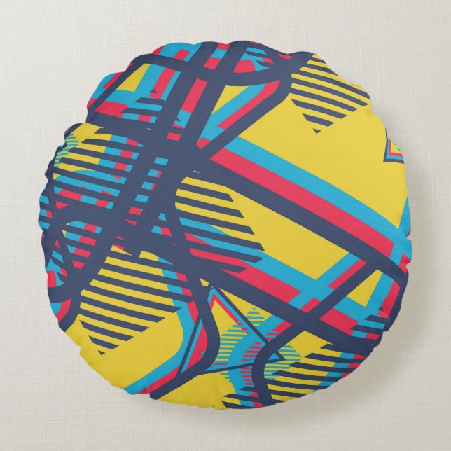 Seamless Pop Art Pattern. Abstract Colour Texture  Round Pillow (Front)