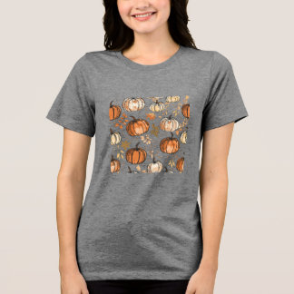Seamless Pumpkin Fall Design Tri-Blend Shirt