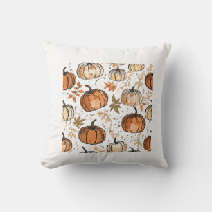 Seamless Pumpkin Fall Pattern Design Throw Pillow