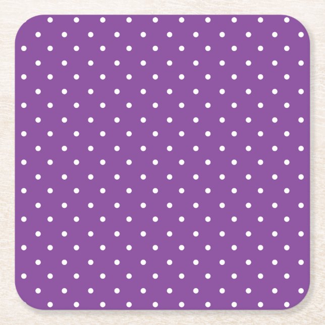 Seamless purple background polka dot pattern  square paper coaster (Front)