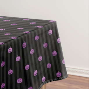 Seamless Purple Foil Pumpkins & Stripes Halloween Tablecloth