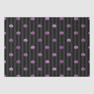 Seamless Purple Foil Pumpkins & Stripes Halloween Tissue Paper
