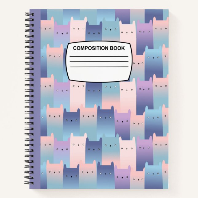 Seamless purple pink cats spiral composition notebook (Front)