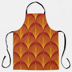Seamless red and gold vintage art deco peacock fis apron