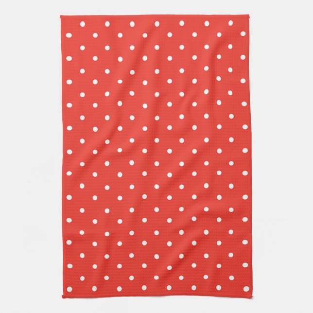 Seamless red background polka dot pattern kitchen towel (Vertical)