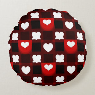 Seamless Red Heart Pattern Background Round Pillow