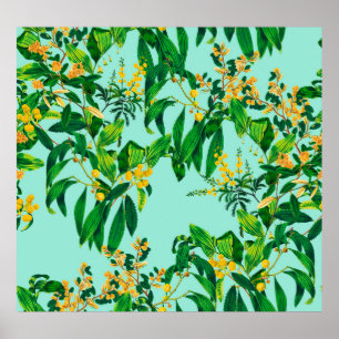 Seamless repeat design made with tropical leaves d poster