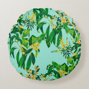 Seamless repeat design made with tropical leaves d round pillow