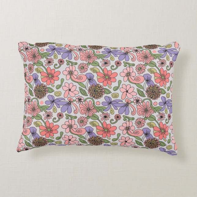 Seamless Retro Floral Pattern Boho Accent Pillow (Back)