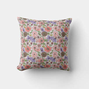 Seamless Retro Floral Pattern Boho Throw Pillow