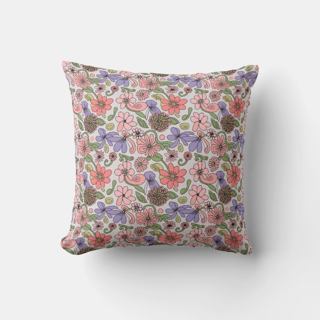 Seamless Retro Floral Pattern Boho Throw Pillow (Front)