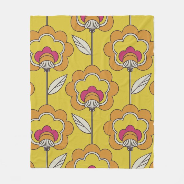 seamless retro floral pattern fleece blanket (Front)