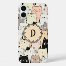 Seamless Retro Illustration Cats Monogram
