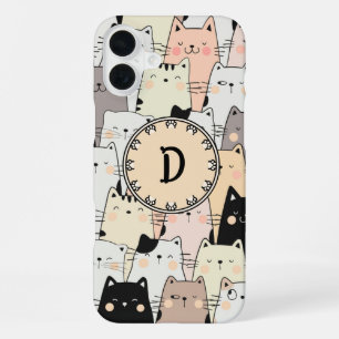Seamless Retro Illustration Cats Monogram iPhone 16 Plus Case