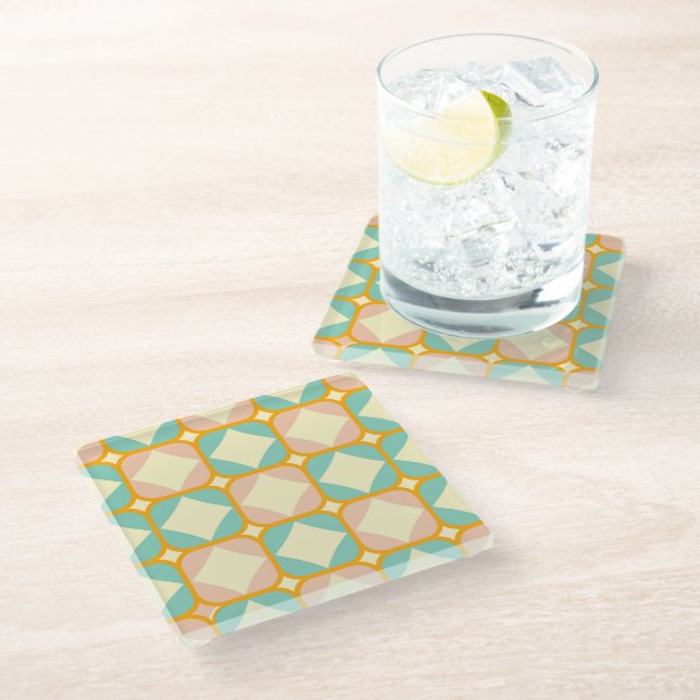 Seamless retro pattern with rounded squares glass coaster (Angled)