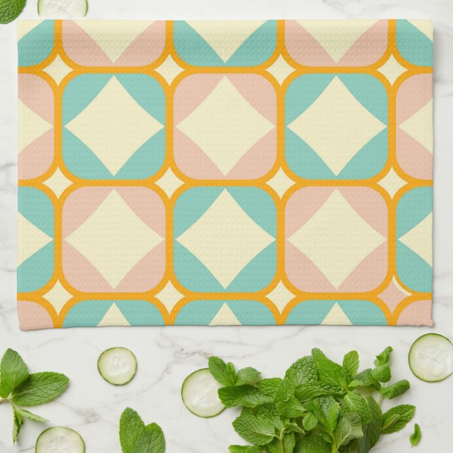 Seamless retro pattern with rounded squares kitchen towel (Folded)