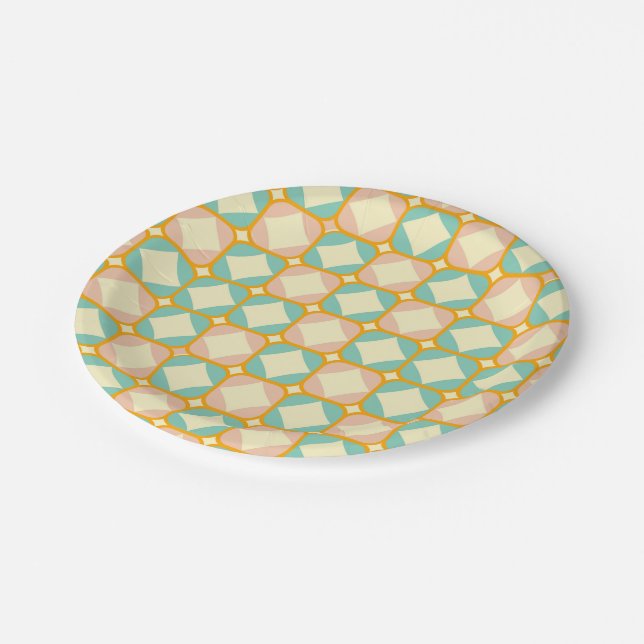 Seamless retro pattern with rounded squares paper plate (Angled)
