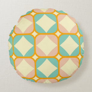 Seamless retro pattern with rounded squares round pillow