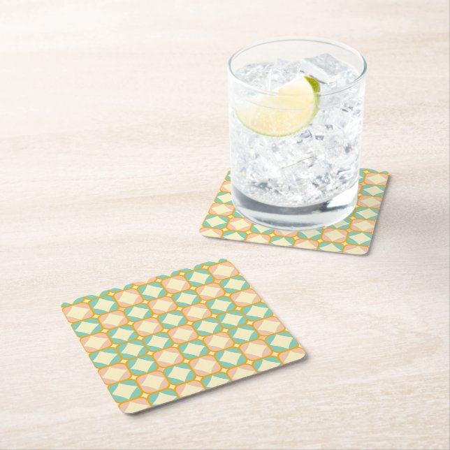 Seamless retro pattern with rounded squares square paper coaster (Insitu)